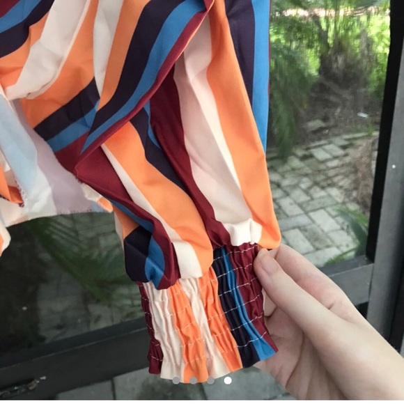 Turtle neck long sleeve blouse Stripe Sz M - Picture 4 of 4